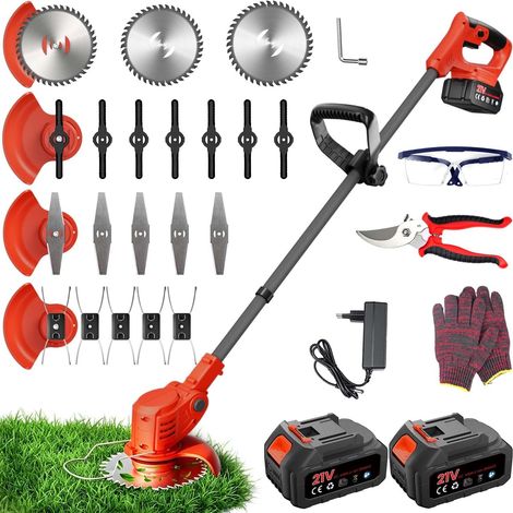 Débroussailleuse Electrique sans Fil 800W, Débroussailleuse Batterie, avec 2 Batteries 4.0Ah et 4 Lames, Coupe Bordure sans Fil avec Batterie pour tondre Le Jardin et la pelouse.
