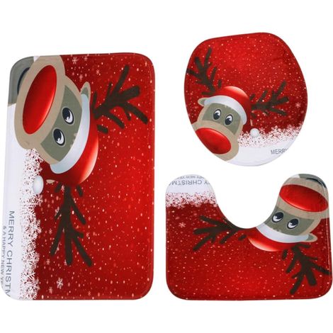 3 tapis de toilette rouges sur le thème Noël , en polyester doux , très absorbants et lavables à la (1/5)