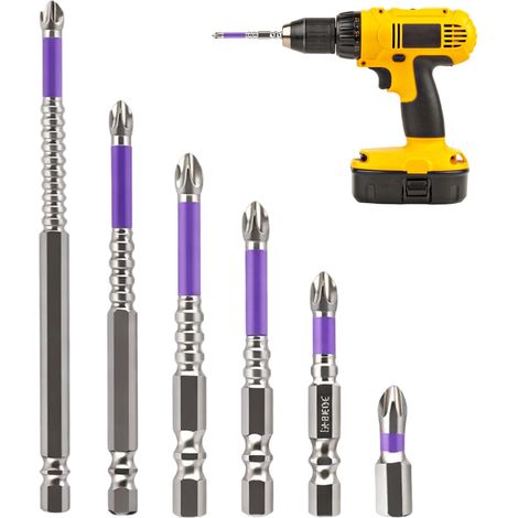Jeu de 6 embouts de visseuse 25-150mm, Embout visseuse aimanté anti-dérapant, Embout visseuse à choc haute torsion, Acier alliagé résistant, Adapté pour perceuse et tournevis électrique avec (1/5)
