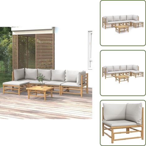 Salon de jardin 6 pcs avec coussins gris clair bambou - Salon De Jardin - Mobilier De Jardin - Ensemble Salon - Ensemble De Meubles De Jardin - Bamboos