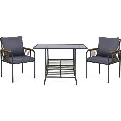 Ensemble bistro de terrasse 104 x 66 x 71 cm gain de place confortable chaise empilable design en rotin gris