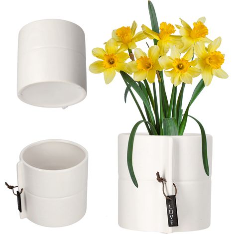 KADAX Übertopf aus Keramik, Blumenübertopf, Keramikübertopf, weiß, 13 cm