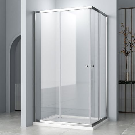 Duschkabine 80x100cm Eckeinstieg mit Schiebetür, Eckeinstieg Duschkabine Duschabtrennung 6mm ESG Sicherheitsglas Dusche Duschwand Höhe 185cm, LINKS & RECHTS MONTIERBAR (1/4)