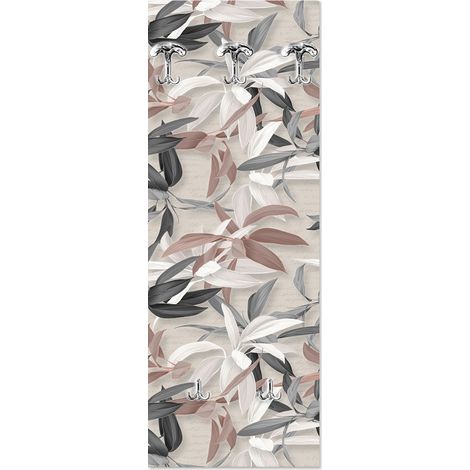 Lupia - Appendiabiti da Parete Tema Foglie LEAVES MIX, Design Unico, 5 Ganci Versatili, Facile Montaggio, Adatto per Casa e Ufficio, Realizzato in Italia, 46x125 cm, Attaccapanni moderno in legno (1/4)