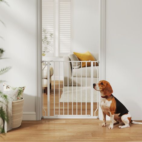 Barrière de sécurité barrière pour animal domestique longueur réglable dim. 75-85L x 76H cm blanc (1/5)