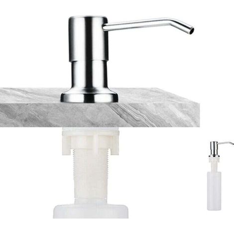 Distributeur de Savon Encastrable, Distributeur Savon Evier Cuisine Acier Inoxydable, Distributeur Savon Integre avec Bouteille 350ML, Recharge du Haut (1/4)