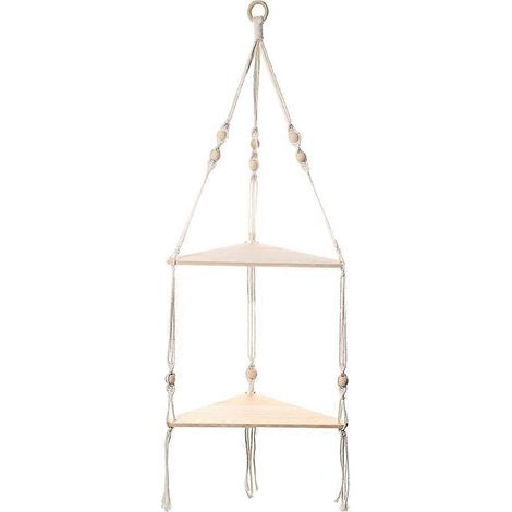 Étagère en bois (1 pièce) faite main, idéale pour suspendre des plantes et décorer, avec une belle corde en macramé. (1/5)