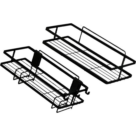 Étagère de toilette ouverte, grande capacité, installation sans clous, en métal, décorative et pratique, double couche, noire. Organisateur de salle de bain. (1/5)