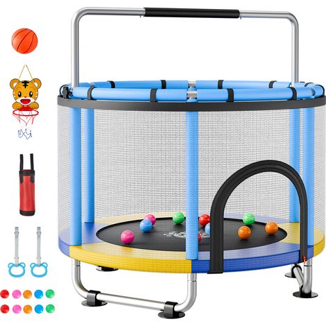 Mophorn Trampolín Infantil Redondo 150x160 cm Azul, Capacidad de 60 kg, Con Red de Seguridad, Barra de Gimnasia, Estructura de Tubos Galvanizados, Superficie de Salto de PP, Patas con Ventosas (1/5)