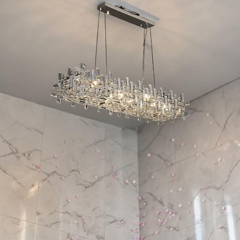 Moderne LED Kristall-Pendelleuchte, 3 Farbtemperaturen, 8 x E14, Höhenverstellbar, 100 x 30 cm, Elegante Hängelampe für Wohnzimmer, Esszimmer und Schlafzimmer
