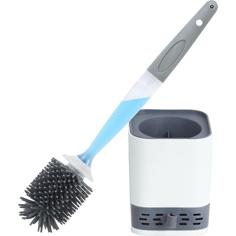 Silikon-Toilettenbürste, Toilettenbürste mit Halter, integriertes Reinigungssystem, speichert und gibt Reinigungsmittel ab, antibakteriell, tropffrei, schnelltrocknend, geruchlos (1/5)