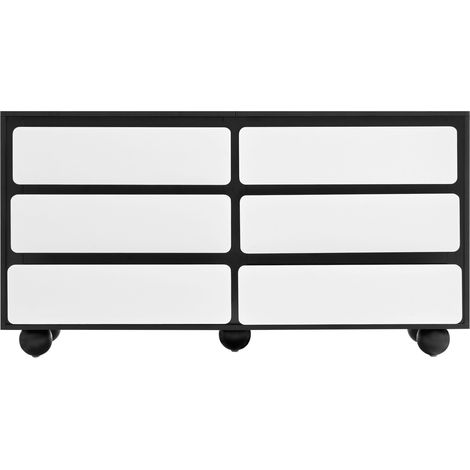 Buffet moderne blanc et noir avec six tiroirs en panneau de particules 140x38x74,5 cm (1/5)