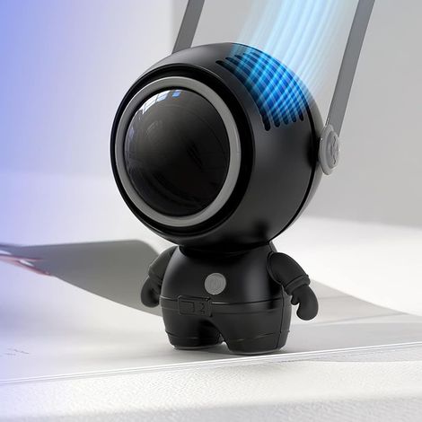 Astronauten-Nackenventilator (Schwarz) Mini-Ventilator ohne Rotorblätter, tragbar, USB-Ladefunktion, 360° verstellbarer Luftauslass (1/5)