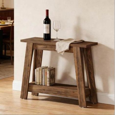 Tavolo consolle rustico a 2 livelli 105 x 30 x 80 cm in MDF, marrone rustico DESVIAE (1/5)