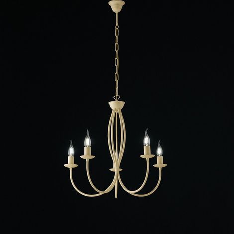 Lámpara de araña de hierro decape marfil cinco luces 55x h53 cm