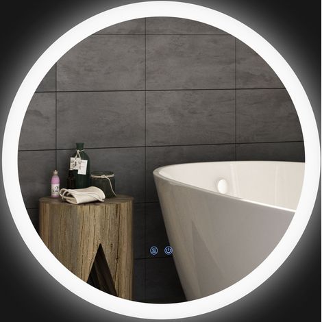 CHICFURN Espejo de baño LED Ø70 cm de cristal blanco, táctil, antivaho, IP44 (1/5)