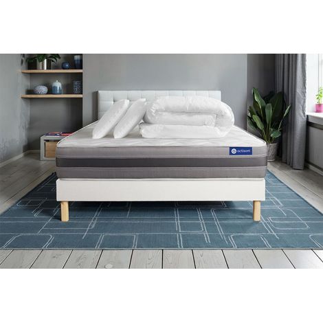 Pacchetto letto completo - Materasso 140x190cm + Box spring con doghe (in kit) + 2 cuscini + Piumino - Actilatex Relax (1/5)