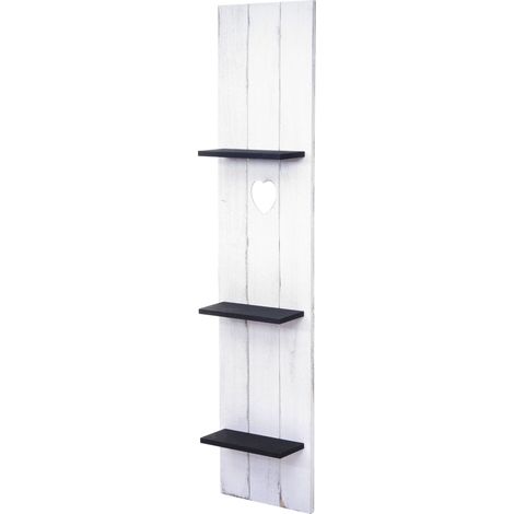 Étagère murale en bois 3 niveaux 150x33x13cm bois massif vintage blanc/gris foncé shabby 040005178