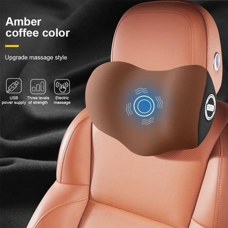 28 x 18 x 10 cm Appui-tête de voiture en coton à mémoire de forme 3-en-1, alimenté par USB, chauffage électrique appui-tête, café (1/4)