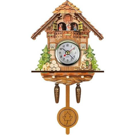 Horloge à coucou Antique en bois, nichoir mural, décoration de maison suspendue, pendule à cloche pivotante automatique
