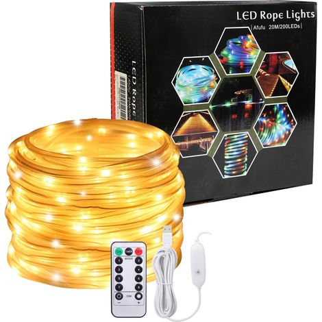 20M Guirlande Lumineuses USB, 200 LED 5V, Etanche IP65, Blanc Chaud, Fil Cuivre, Tube LED Extérieur Décoration Noël Mariage Jardin (1/5)