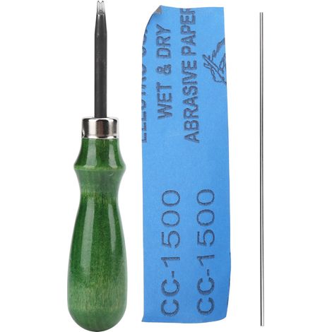 Biseauuse à Cuir avec Manche en Bois Vert - Outil de Découpe et D'écorchage pour Travail du Cuir DIY (1/5)