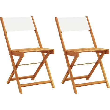 Maison Exclusive - Sedie pieghevoli, 2 pezzi, in legno massello di acacia color bianco crema e tessuto. (1/5)