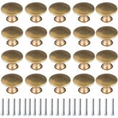 Lot de 20 boutons or brossé 30mm – Poignées de meuble rondes en laiton vintage – Avec vis pour installation facile – Pour commodes et armoires