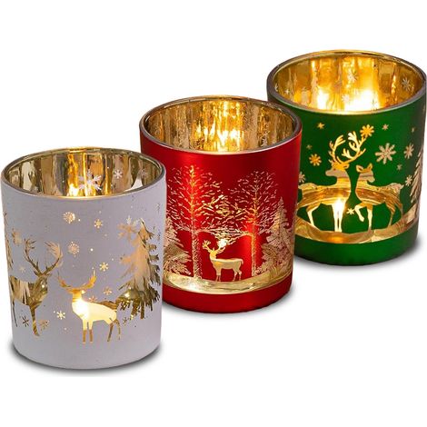 Set Di 3  Portacandele Decorativi In Edizione Limitata Natalizia In Vetro