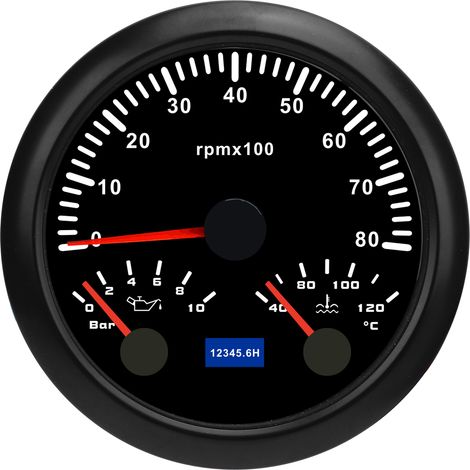 Tachimetro 3 in 1 da 85 mm, 8000 giri/min, da 40 a 120 ℃, temperatura dell'acqua 0, 10 bar, pressione dell'olio, retroilluminazione a 7 colori, per auto, camion, barca, quadrante nero, ghiera CX8289B. (1/5)