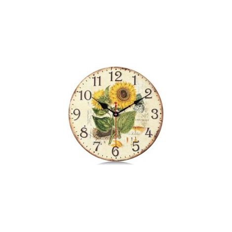 Reloj de pared de madera color amarillo girasol, silencioso, 30 cm, funciona con pilas, estilo rústico shabby chic vintage, decoración de pared para cocina.