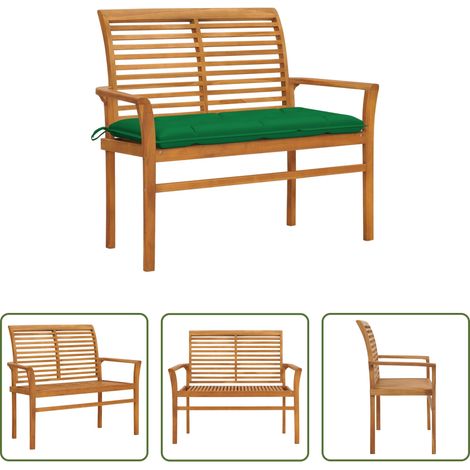 Gartenmöbel Holz - Gartenbank mit Grüner Auflage 112 cm Massivholz Teak