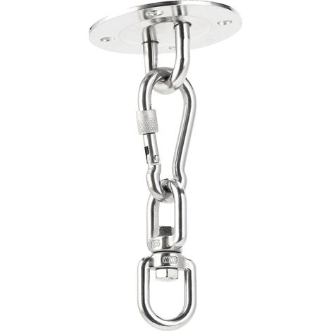 Kit de suspension pour hamac/balançoire en acier inoxydable, plaque de fixation au plafond, mousqueton, crochet à double œillet (1/5)