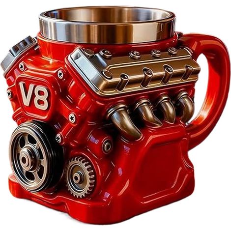 Tasse en acier inoxydable 300 ml – Tasse à café moteur V8 3D – Design rétro pour fans de voitures – Cadeau pour mécaniciens (1/5)