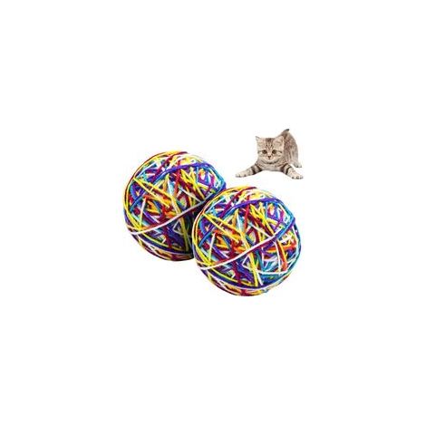 Lot de 2 balles interactives en laine colorées avec cloches pour chat – (1/4)