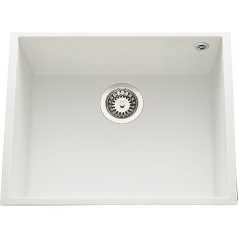 Évier sous-plan granit blanc 1 bac 540x440 – Vidage manuel inclus – Meuble sous évier 60 cm minimum – Sans égouttoir – Luisina (1/3)