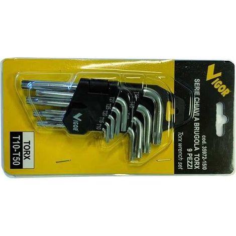Serie Llave Allen Vigor Torx 9 Pzas con Soporte T10 - T50