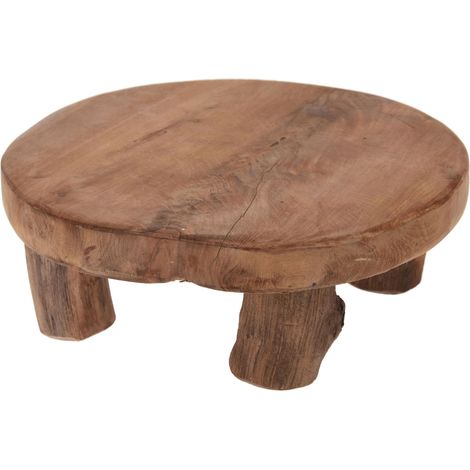 Echt Holz Pflanzenhocker Teak - 20x7 cm - Kleiner Deko Hocker Blumenhocker massiv aus Handarbeit