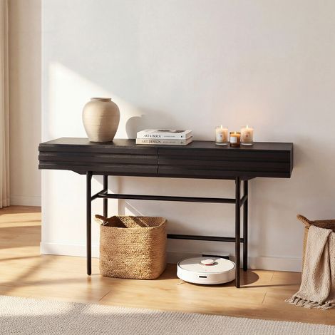 Sideboard Schwarzer Flurtisch im Industriestil mit 2 Schubladen (1/4)