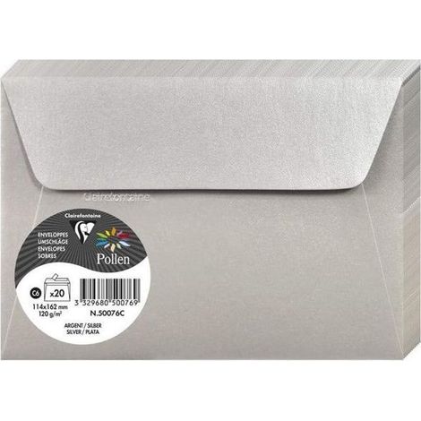 Enveloppe - CLAIREFONTAINE - Pollen - 120g - 114x162 mm - Argent - Paquet de 20