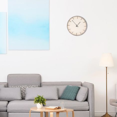 Horloge murale silencieuse et élégante sans trotteuse, en plastique, idéale pour la décoration de chambre. Mouvement à aiguilles rondes. Modèle 5687 noir et blanc. (1/5)