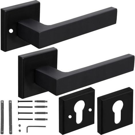 Poignée de porte intérieure noire sur plaque – Finition mate – Fer et aluminium – Ergonomie exceptionnelle pour confort d'utilisation (1/5)