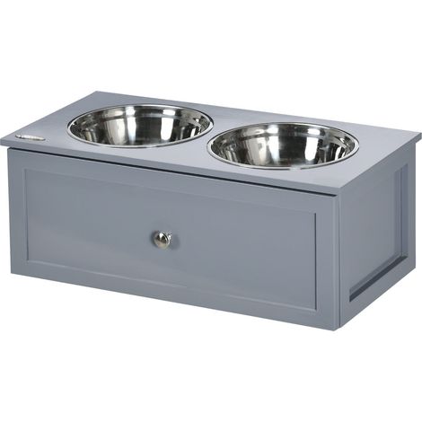 Cajón Para Comedero Para Perros, Cuenco Doble De Acero Inoxidable, Estación De Alimentación Mediana Para Perros Gris