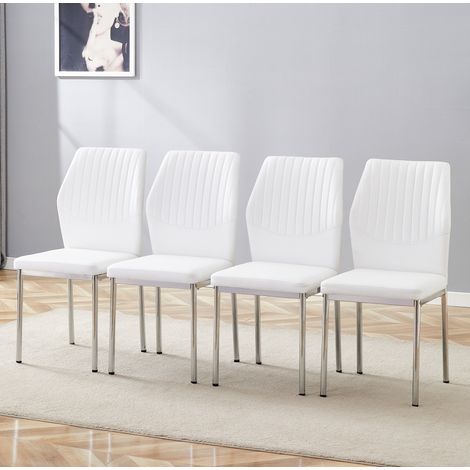 chaise salle manger blanche PU lot de 4 métal argent OKMYHOME (1/5)