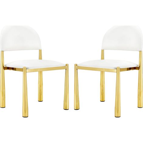 Set de 2 sillas de comedor blancas en PU con patas metálicas, respaldo semicircular, 80 cm (1/5)