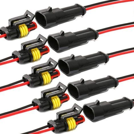 Connecteur étanche,connecteurs de Fils électriques autobloquants à 2 Broches avec Fil 16 AWG Marine pour Les connexions de Voiture,Camion,Bateau et Autres Fils. (5pack) (2pin Connector) (1/4)