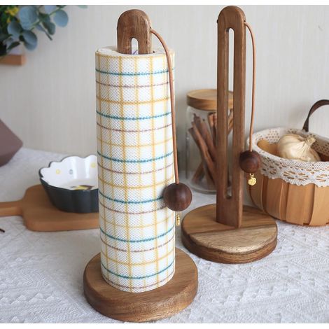 Porte-rouleau de papier essuie-tout en bois, organisateur de cuisine de style campagnard sur pied, compatible avec la plupart des rouleaux de papier (1/5)