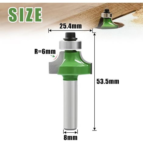 Fraise à Arrondir Tige 8 mm avec Rayon 6 mm, en Métal Dur pour Défonceuse avec Roulement à Billes pour le Travail du Bois (1/4)