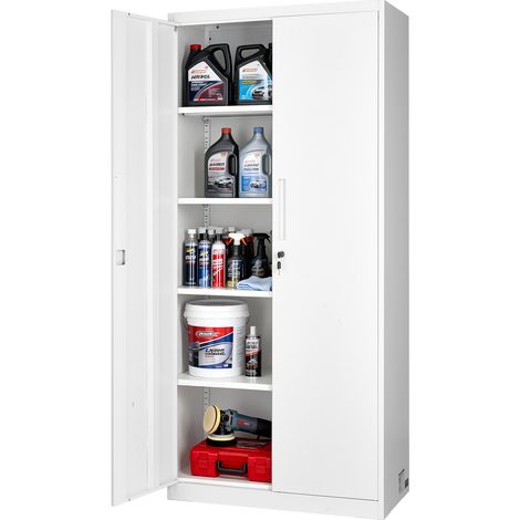 VEVOR Armario de Almacenamiento Metálico de 5 Niveles 80 x 40 x 175 cm, Gabinete de Garaje de Acero con Cerradura, para Herramientas de Despensa, Almacen, Sótano, Lavandería, Oficina, Blanco (1/5)