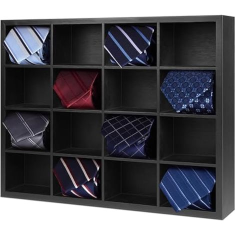 Porte-cravates mural, 16 compartiments, pour ranger cravates, montres, chaussettes (noir) (1/5)